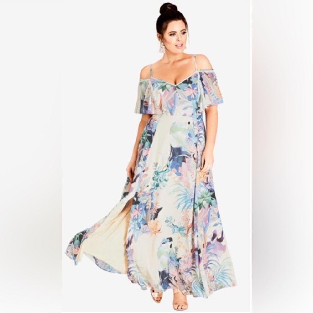 NWT City Chic maxi long dress Soft Jungle floral tropical short sleeve  14W NEW